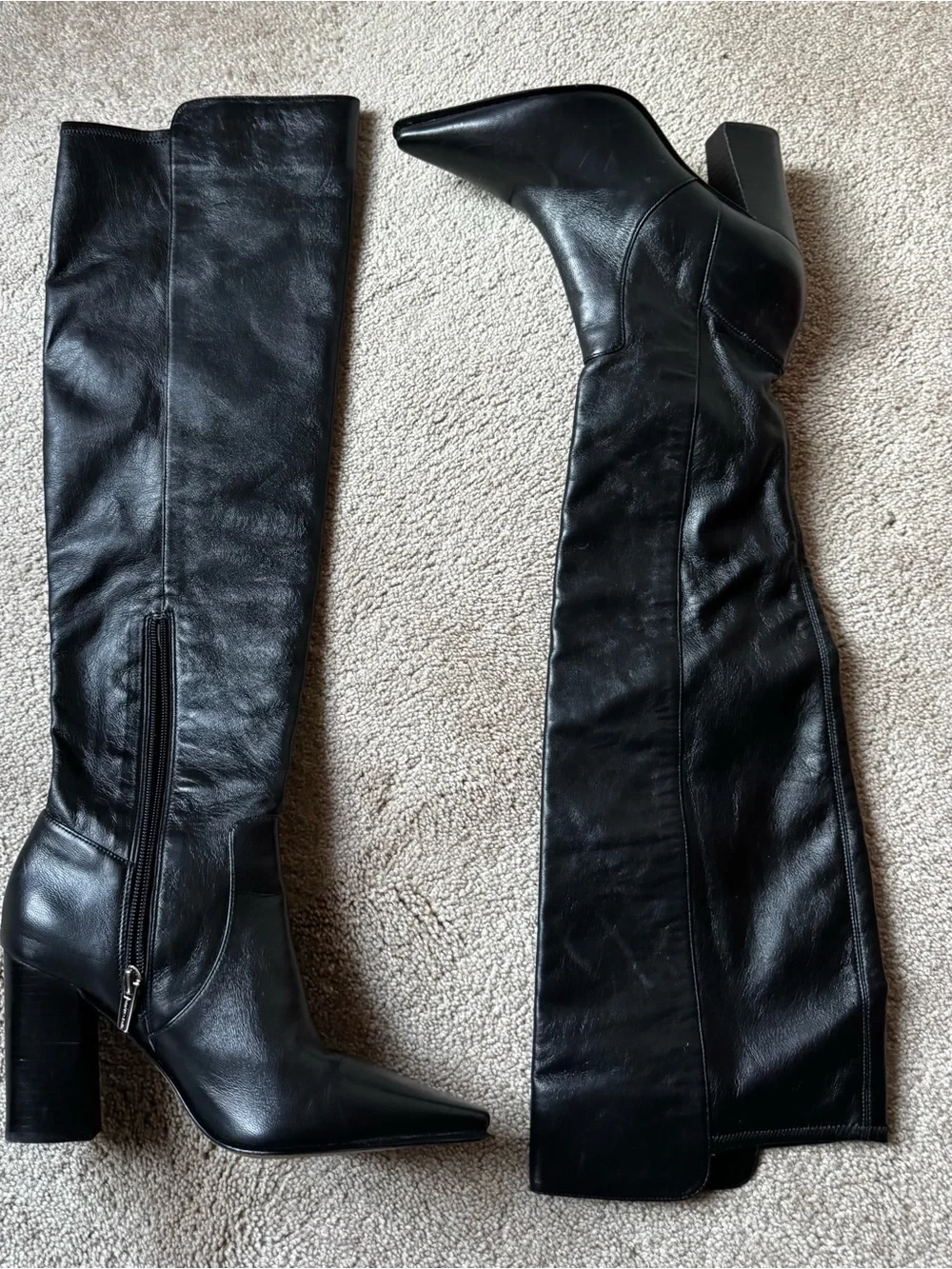 NEW Vince Camuto Demerri Black Knee-High Leather Block Heel Boots